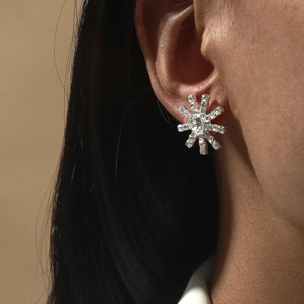 

Rhinestone Flower Design Stud Earrings, Silver