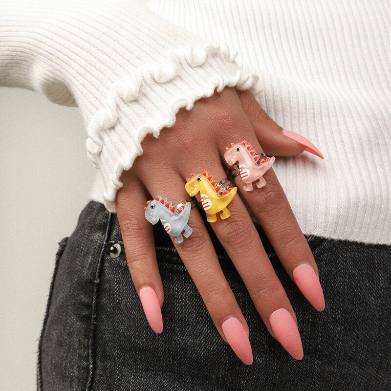 

3pcs Cartoon Dinosaur Design Ring, Multicolor