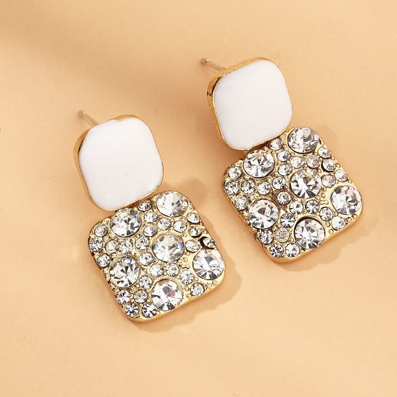 

Rhinestone Decor Geometric Drop Earrings, Gold
