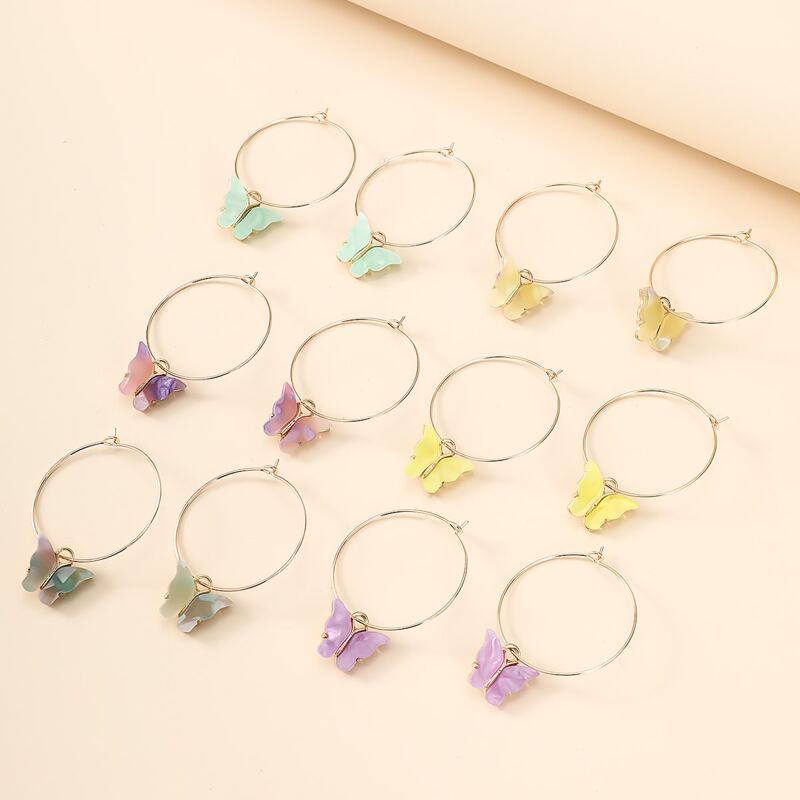 

6pairs Butterfly Charm Earrings, Gold