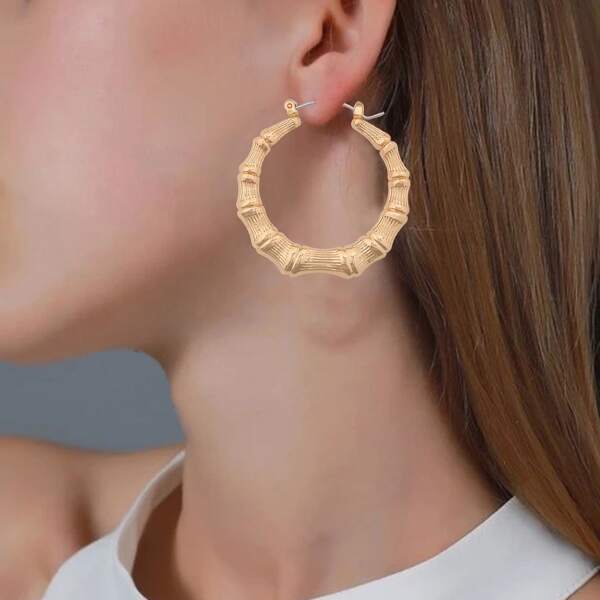 

Bamboo Joint Design Hoop Earrings, Gold