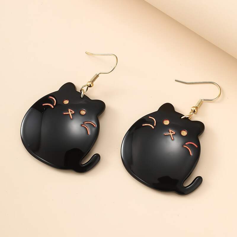 

Cat Charm Drop Earrings, Black