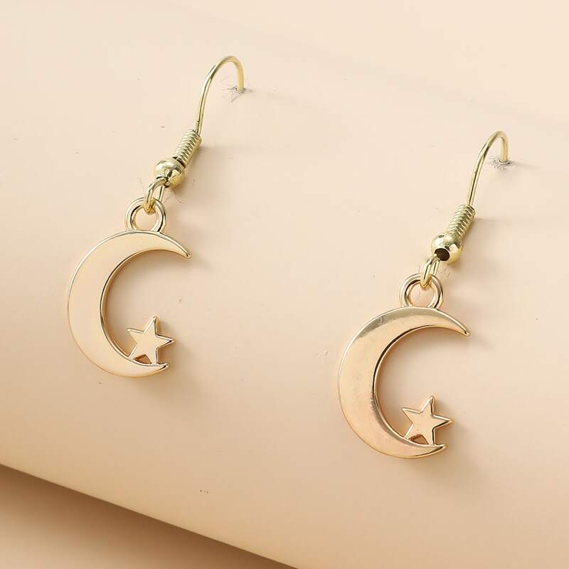 

Moon & Star Charm Drop Earrings, Gold