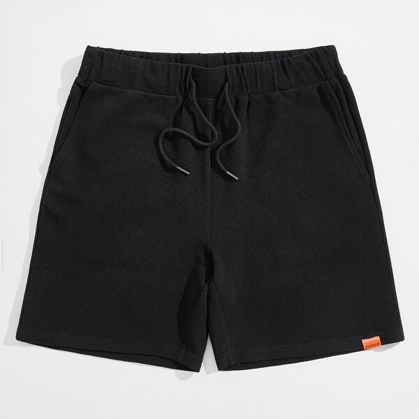 

Men Drawstring Waist Patched Detail Track Shorts, Black