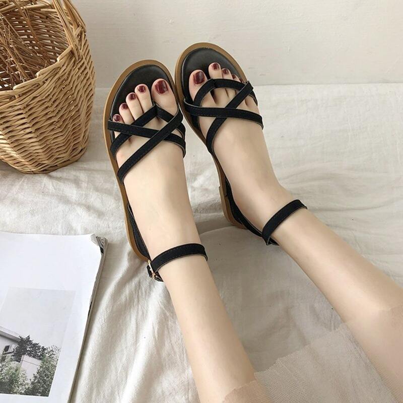 

Criss Cross Ankle Strap Sandals, Black