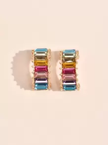 Rhinestone Decor Open Hoop Earrings - Multicolor - View 2
