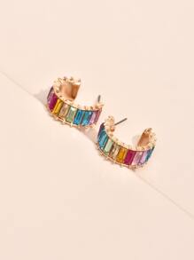 Rhinestone Decor Open Hoop Earrings - Multicolor - View 3