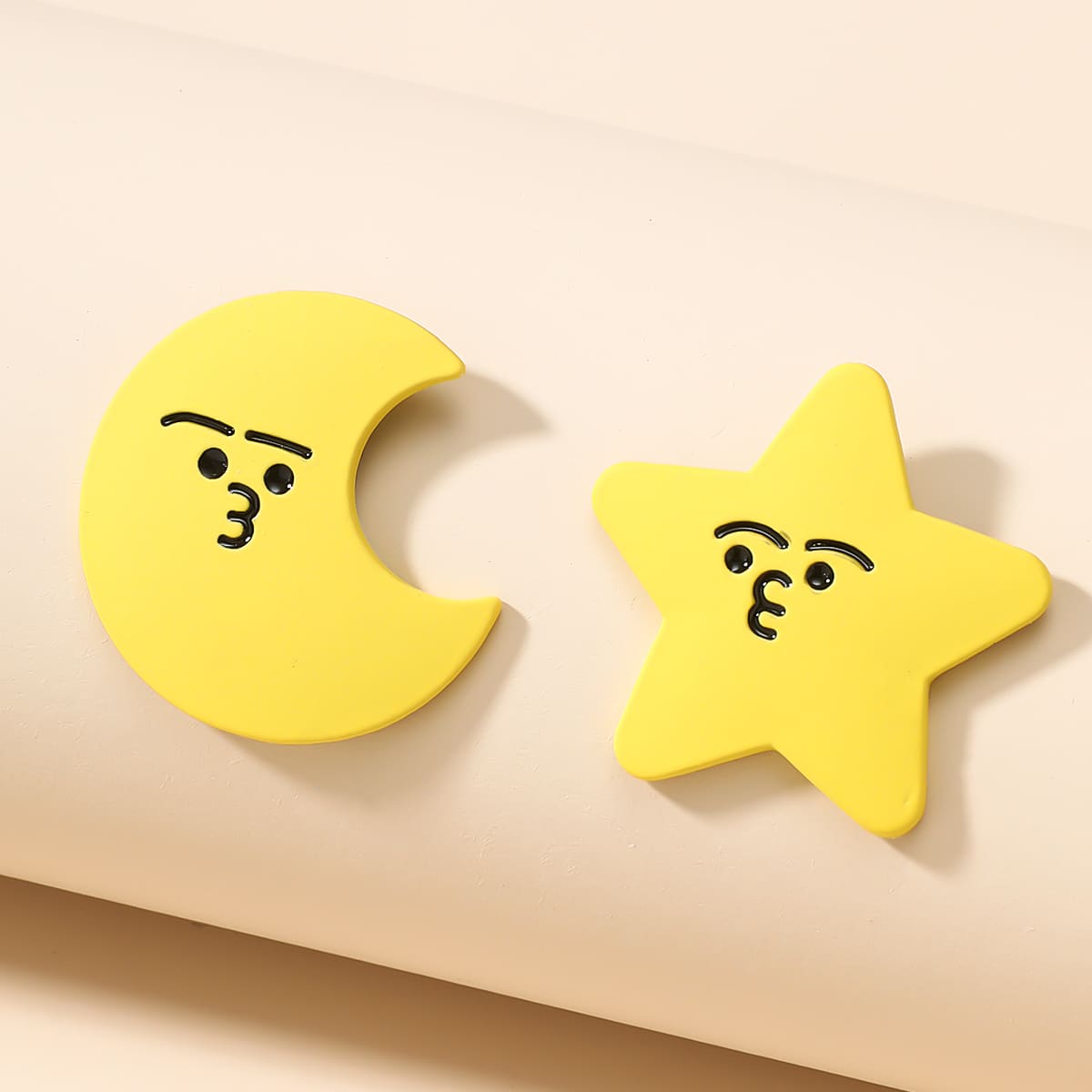 

Moon & Star Design Stud Earrings, Yellow