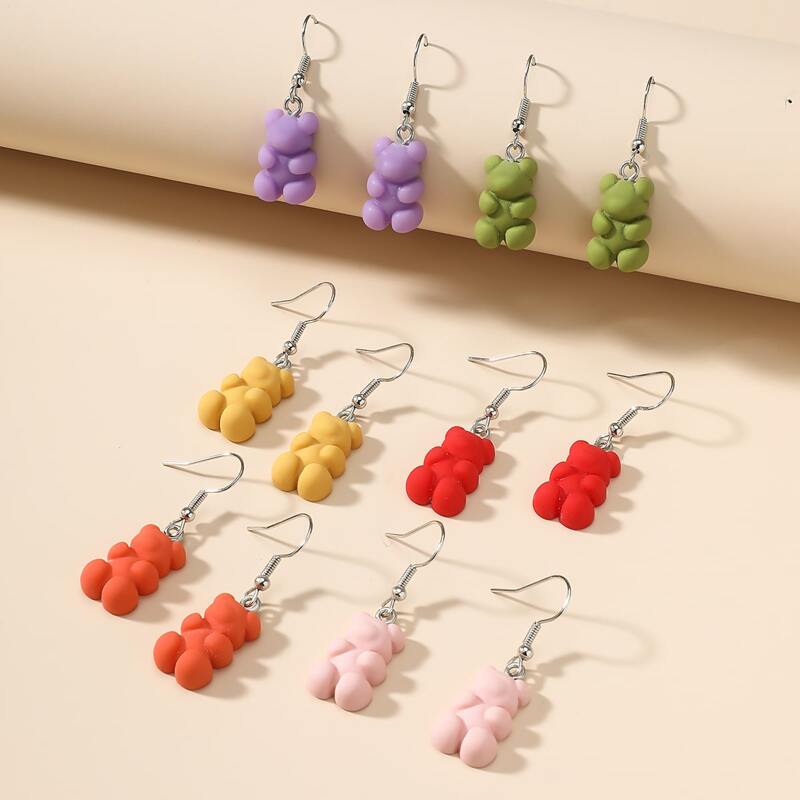 

6pairs Cartoon Bear Charm Drop Earrings, Multicolor