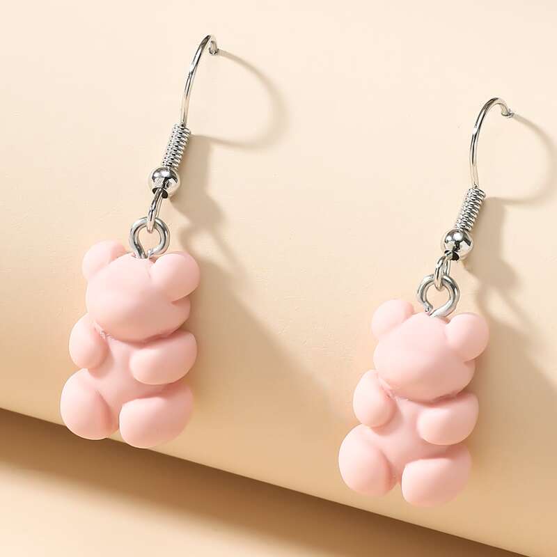 

Cartoon Bear Charm Drop Earrings, Baby pink