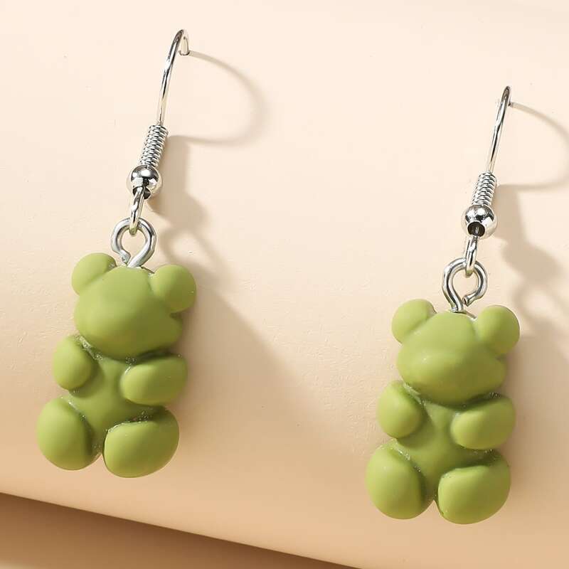 

Cartoon Bear Charm Drop Earrings, Green