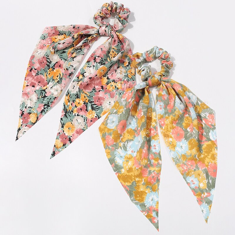 

2pcs Flower Scrunchie Scarf, Multicolor
