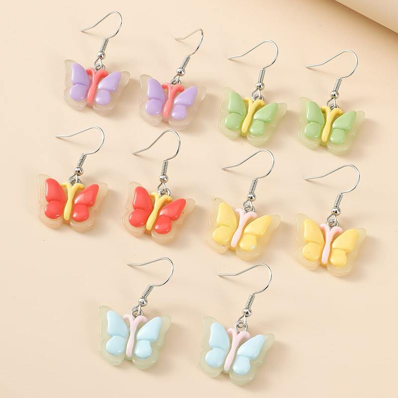 

5pairs Glow In The Dark Butterfly Charm Drop Earrings, Multicolor