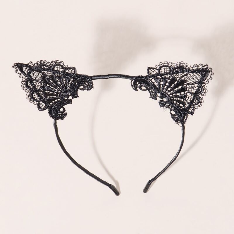 

1pc Lace Ear Design Headband, Black
