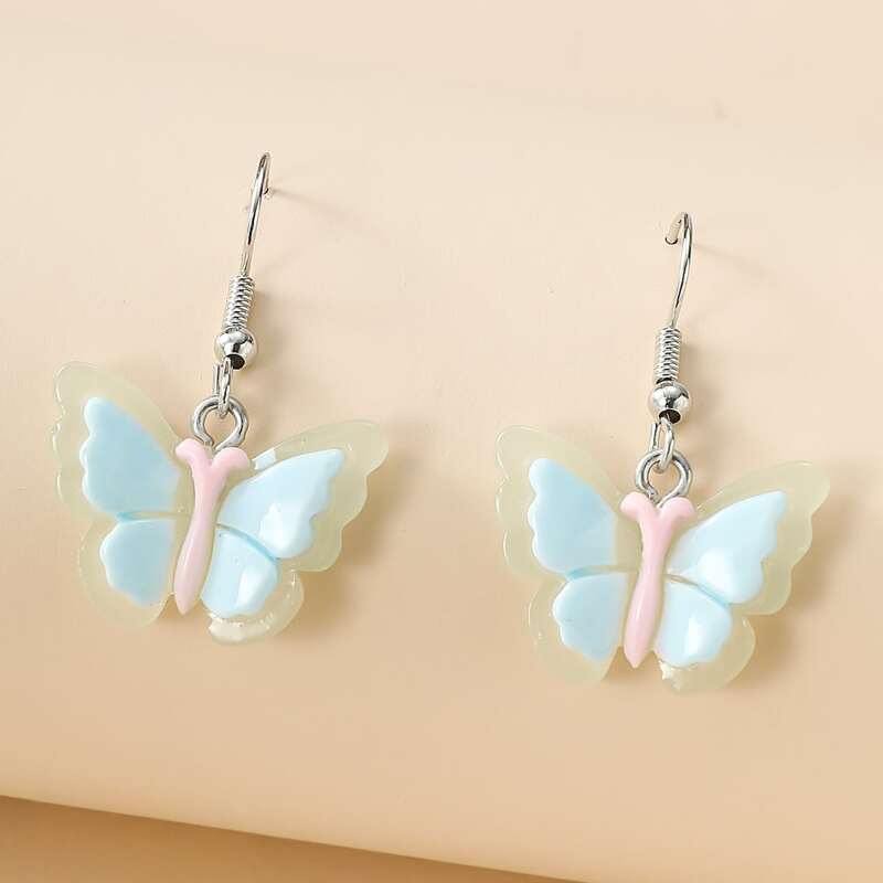 

Glow In The Dark Butterfly Charm Drop Earrings, Baby blue