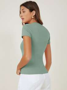 SHEIN BASICS Cotton Cap Sleeve Fitted Tee - Mint Green - View 2