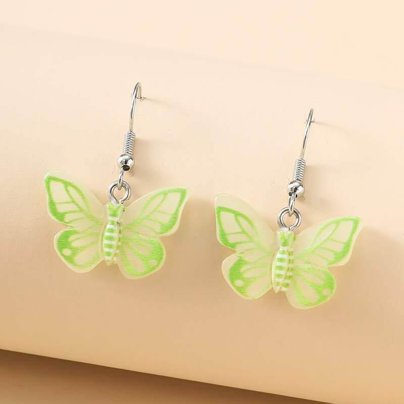 

Glow In The Dark Butterfly Charm Drop Earrings, Green