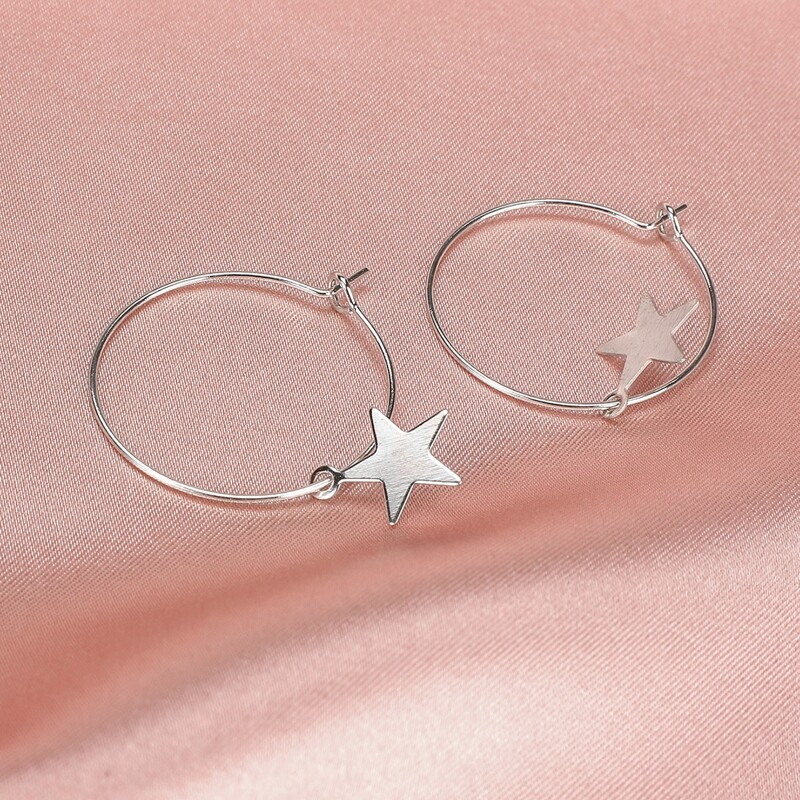 

Star Charm Hoop Earrings, Silver