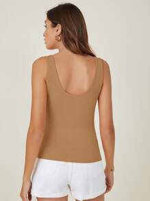 SHEIN BASICS 大圓領素色背心上衣 - 駝色 - 查看 2