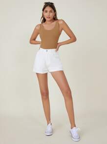 SHEIN BASICS 大圓領素色背心上衣 - 駝色 - 查看 3