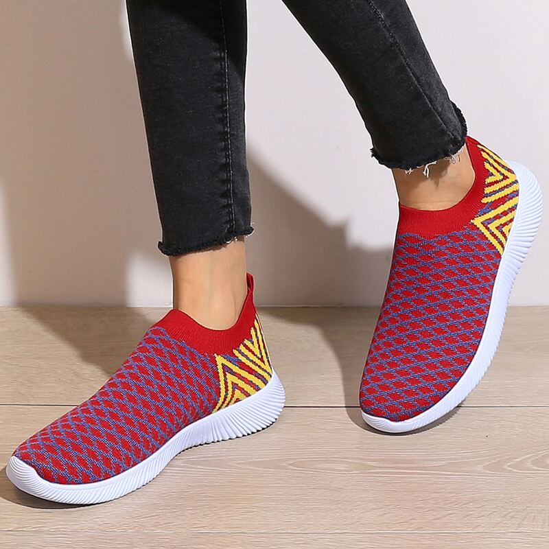 

Geometric Graphic Knit Sneakers, Red