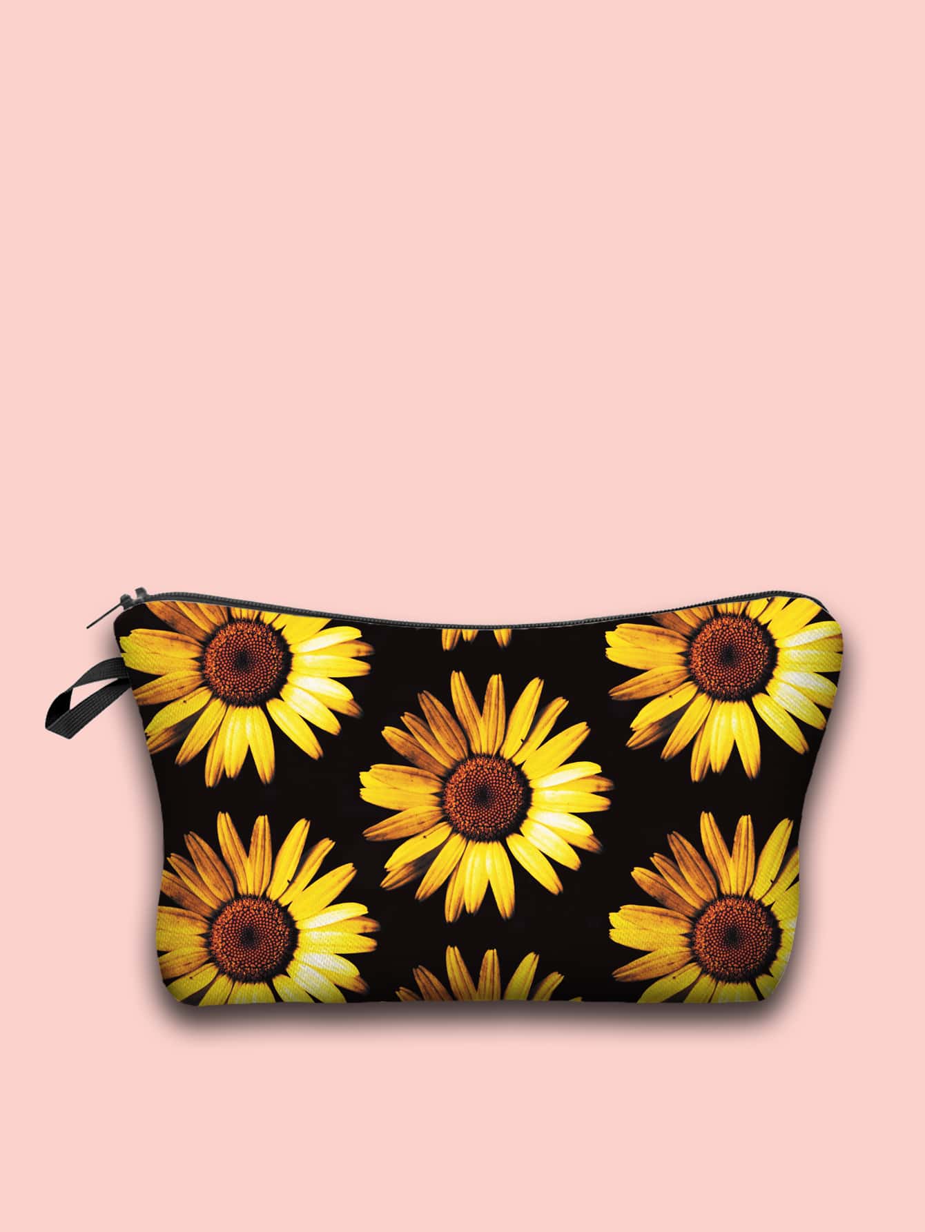 Sunflower Pattern Makeup Bag - Black - View 1