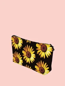 Sunflower Pattern Makeup Bag - Black - View 4