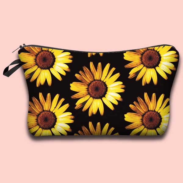 

Sunflower Pattern Makeup Bag, Black