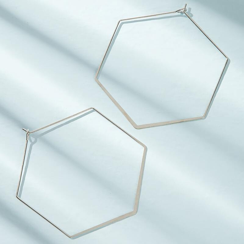 

Geometric Design Hoop Earrings, Silver