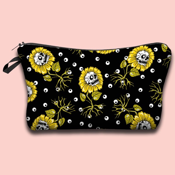 

Skull & Sunflower Makeup Bag, Black
