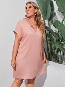SHEIN LUNE Vestido unicolor con abertura - Rosa coral - Ver 1