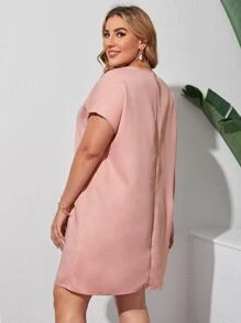 SHEIN LUNE Vestido unicolor con abertura - Rosa coral - Ver 2