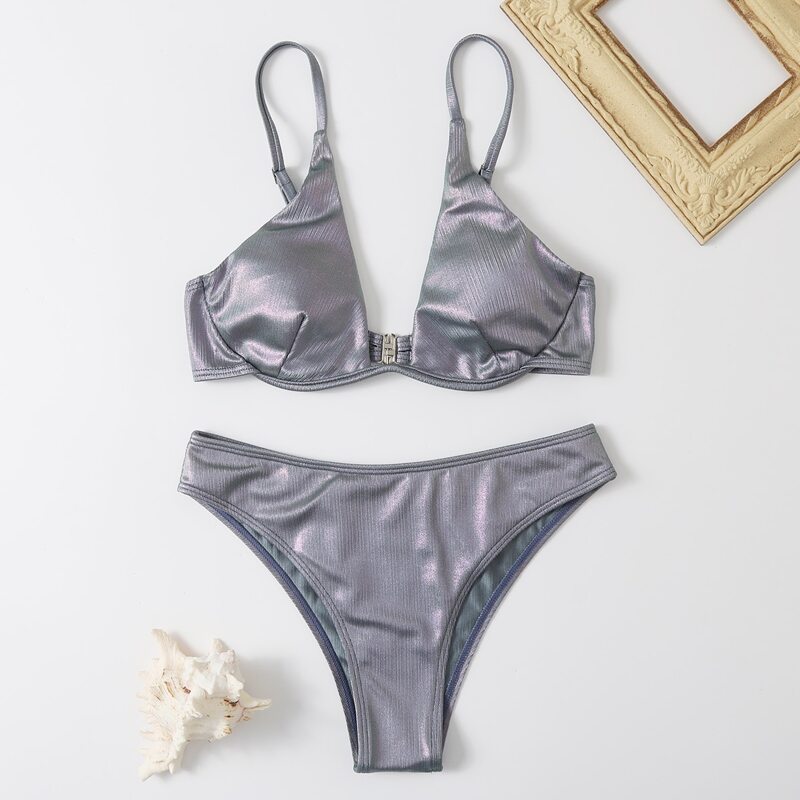 

Metallic Underwire Bikini Swimsuit, Grey
