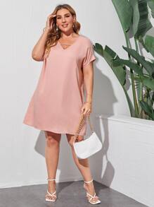 SHEIN LUNE Vestido unicolor con abertura - Rosa coral - Ver 3