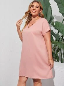 SHEIN LUNE Vestido unicolor con abertura - Rosa coral - Ver 4