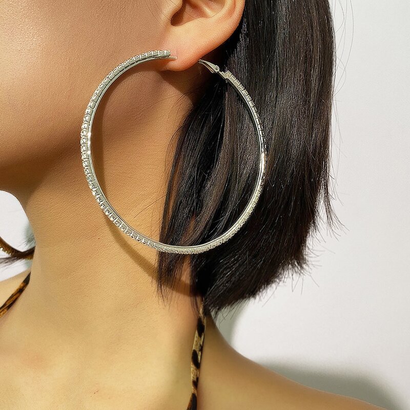 

Rhinestone Decor Hoop Earrings, Silver