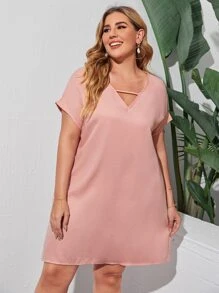 SHEIN LUNE Vestido unicolor con abertura - Rosa coral - Ver 5