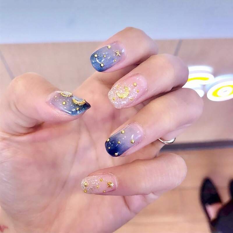 

24pcs Glitter Galaxy False Nail, Multicolor