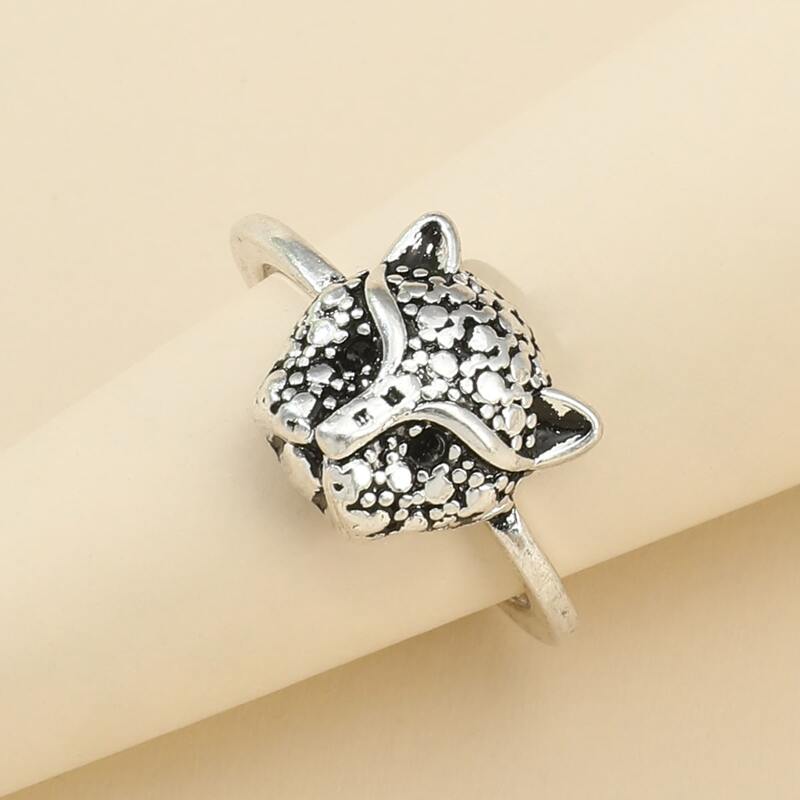 

1pc Leopard Design Ring, Antique silver