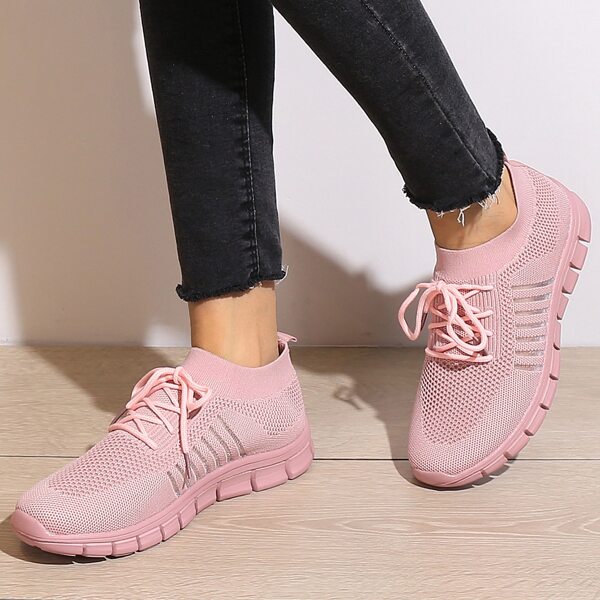 

Lace-up Decor Knit Sneakers, Dusty pink