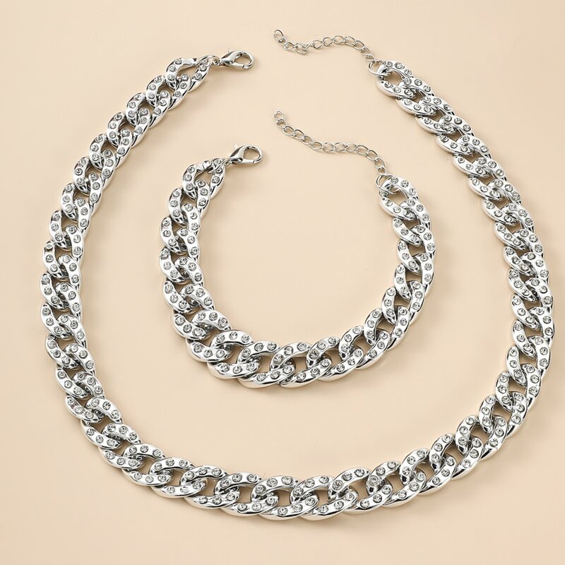 

1pc Chunky Chain Bracelet & 1pc Necklace, Silver