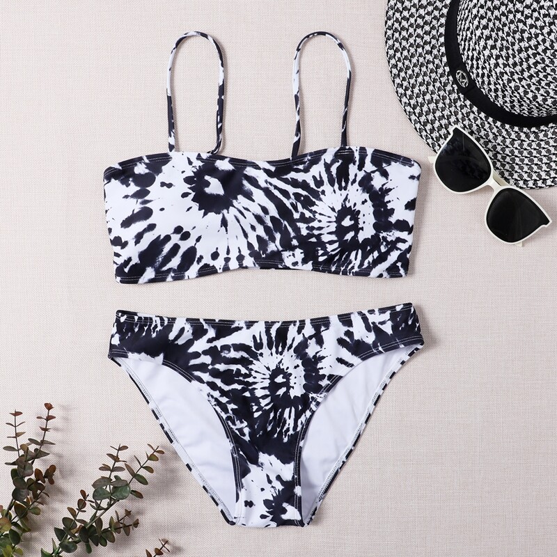 

Tie Dye Cami Bikini Swimsuit, Black and white