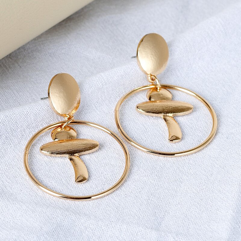 

Mushroom & Round Charm Drop Earrings, Gold
