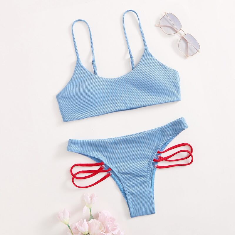 

Ribbed Cami Bikini Swimsuit, Blue