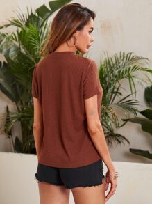 SHEIN LUNE Camiseta de canalé de color combinado panel de leopardo - Multicolor - Ver 2