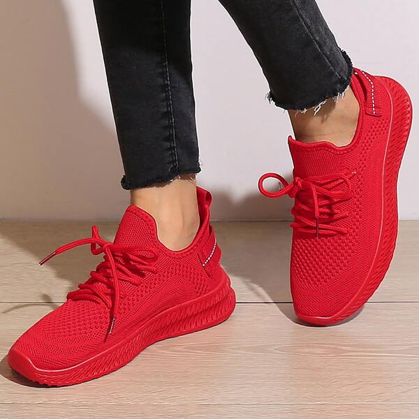 

Lace-up Decor Knit Sneakers, Red