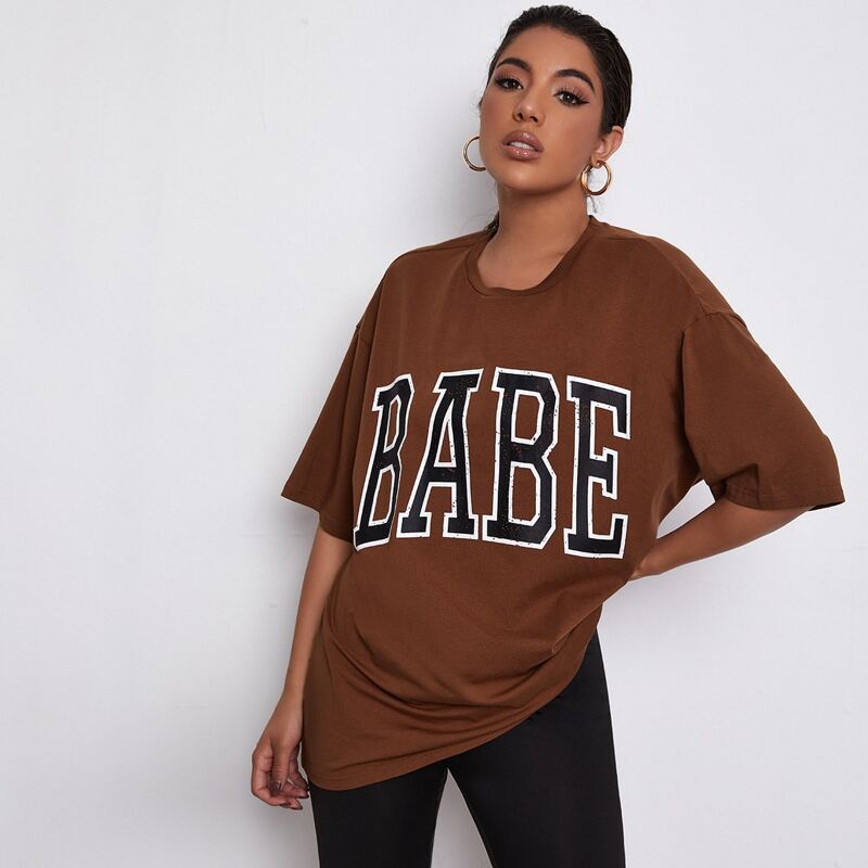

Letter Graphic Drop Shoulder Tee, Coffee brown