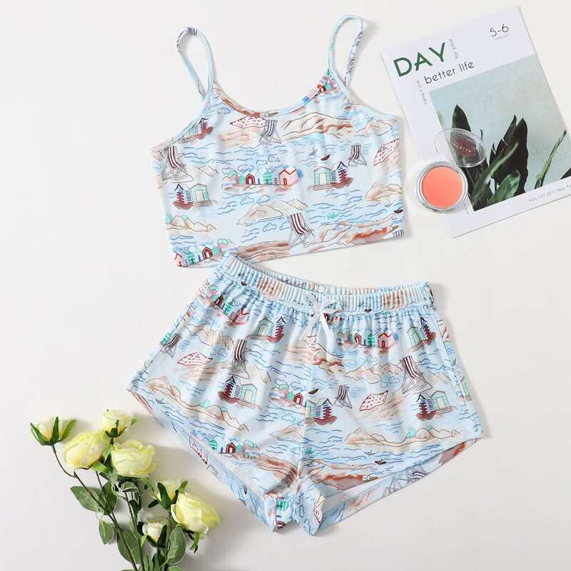 

Graphic Print Cami Pajama Set, Multicolor