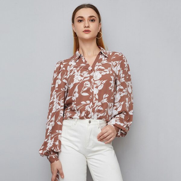 

Allover Floral Print Lantern Sleeve Blouse, Multicolor