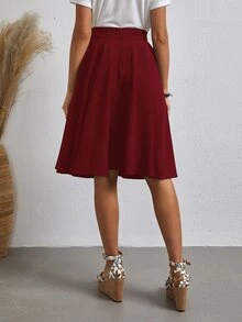 SHEIN Solid Flared Skirt - Burgundy - View 2